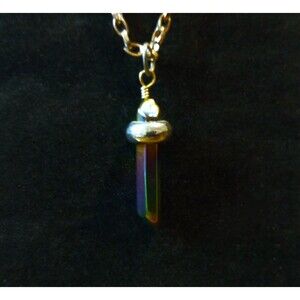 19" Women's Necklace Antique Silver Tone Chain W/ Multi Color Stone Pendant